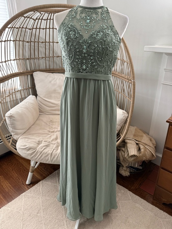 Kennedy Blue Dresses & Skirts - Kennedy Blue Sage Green Chiffon Lace Halter Maxi Dress Size 6